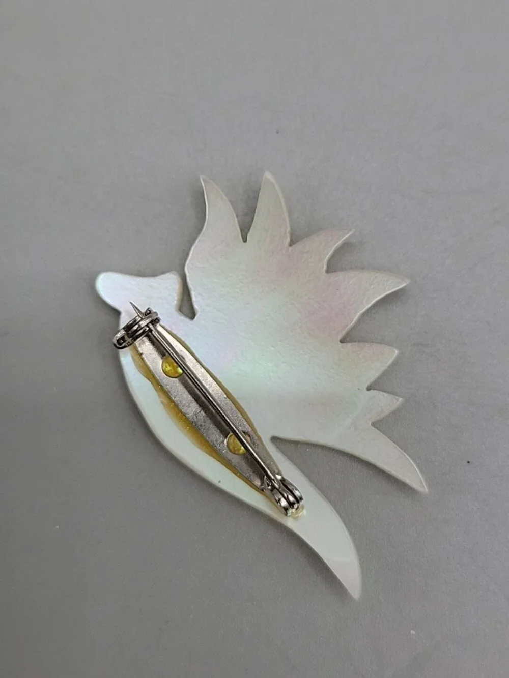 Vintage Mother Of Pearl Carved Dove Brooch Bird in Flight Irridescent MOP